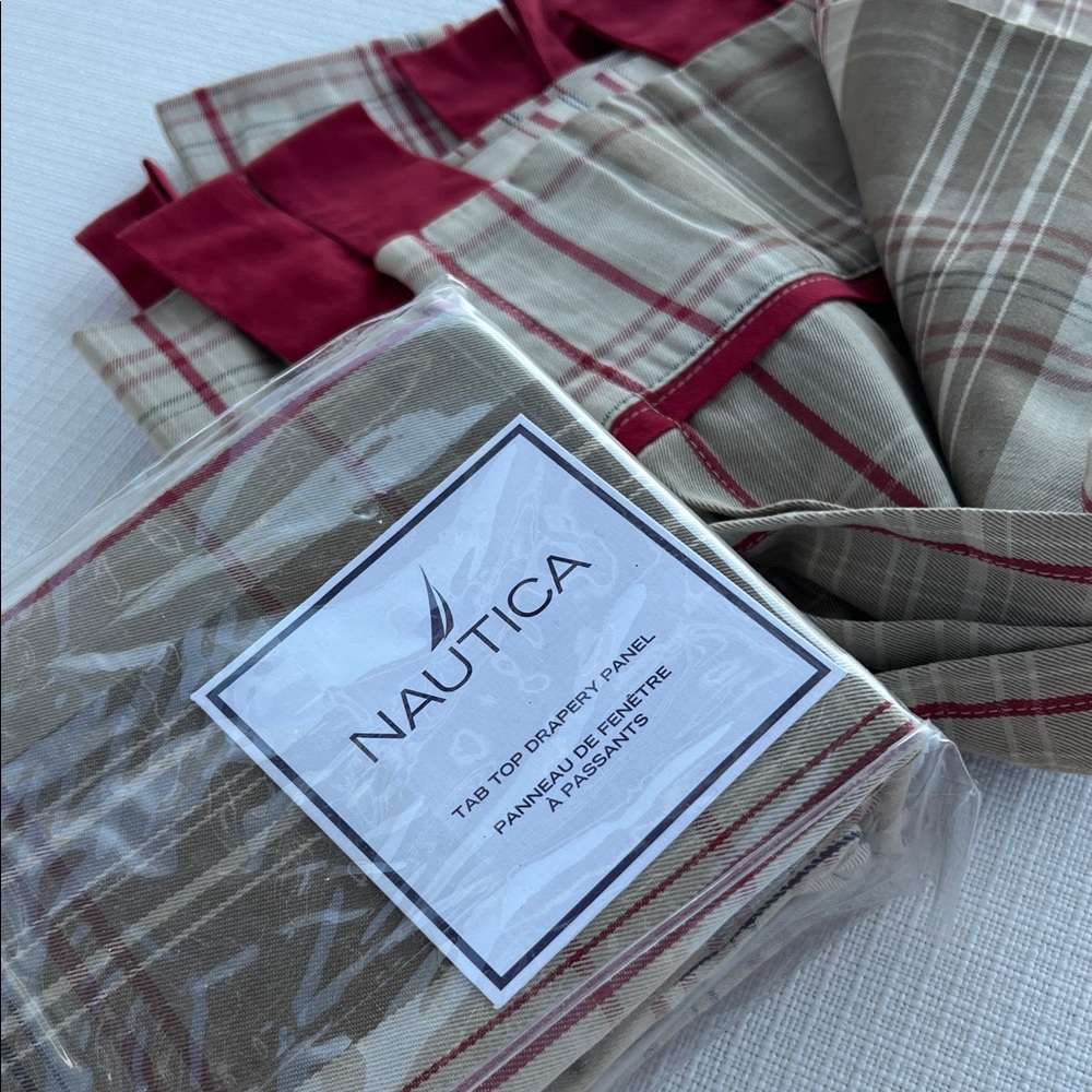 Nautica Red and Tan Plaid Drapery Panel eastbourne plaid  2 panels 42x 84 inches
